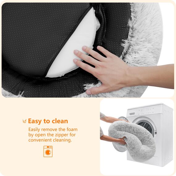 HMTOPE Orthopädisches Hundebett rund Hundekissen Hundesofa Katzenbett Donut Kuscheliges Hundekorb Waschbar, 60 cm Ø, Hellgrau