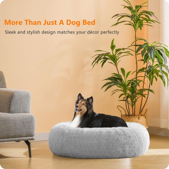 HMTOPE Orthopädisches Hundebett rund Hundekissen Hundesofa Katzenbett Donut Kuscheliges Hundekorb Waschbar, 80 cm Ø, Hellgrau