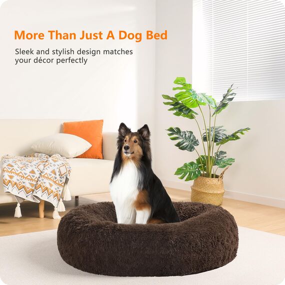 HMTOPE Orthopädisches Hundebett rund Hundekissen Hundesofa Katzenbett Donut Kuscheliges Hundekorb Waschbar, 80 cm Ø, Braun