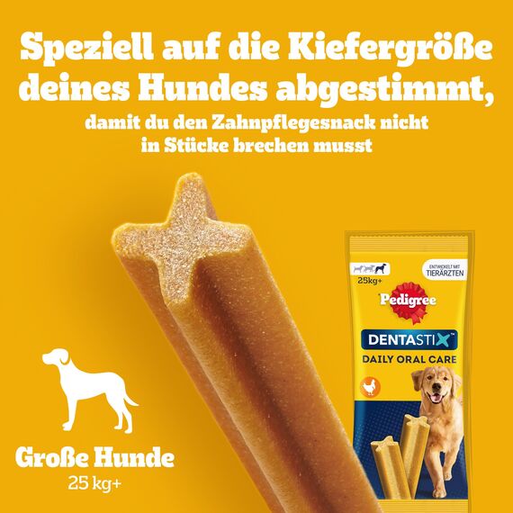 Pedigree DentaStix Hundesnack für große Hunde (25kg+), Zahnpflege-Snack mit Huhn und Rind, 1 Packung je 56 Stück (1 x 2.16 kg)