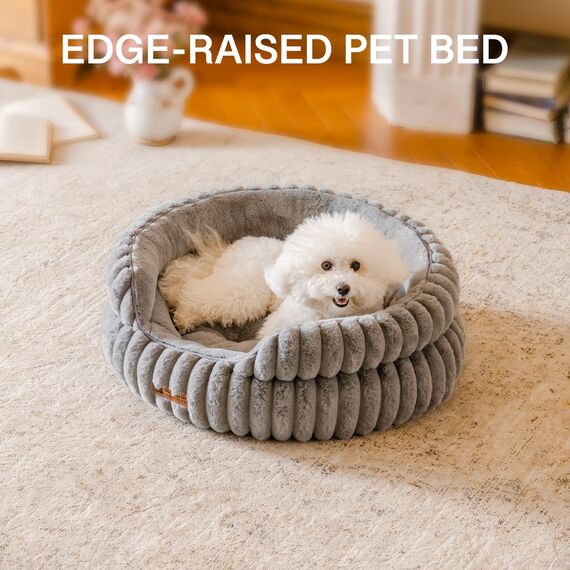 MEWOOFUN Stilvolle Katzenbetten für Katzen, weiches rundes Hundebett für kleine und mittelgroße Hunde, waschbares, beruhigendes Haustierbett (Grau, M)