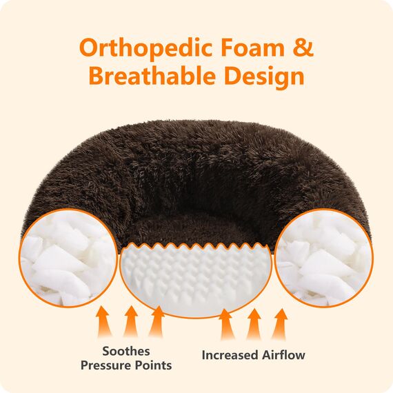 HMTOPE Orthopädisches Hundebett rund Hundekissen Hundesofa Katzenbett Donut Kuscheliges Hundekorb Waschbar, 80 cm Ø, Braun