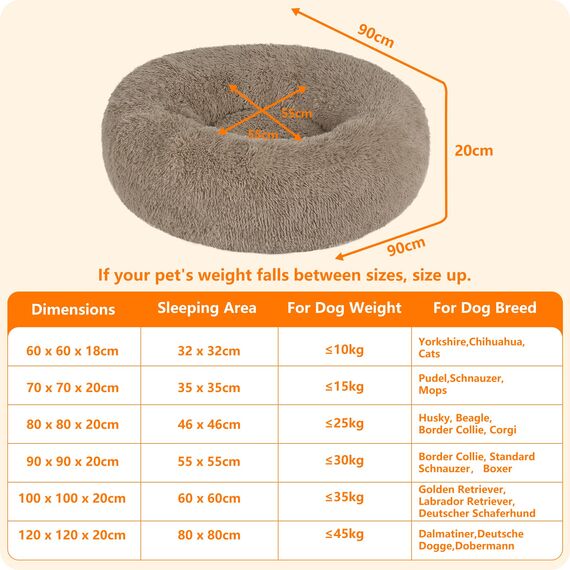 HMTOPE Orthopädisches Hundebett rund Hundekissen Hundesofa Katzenbett Donut Kuscheliges Hundekorb Waschbar, 90 cm Ø, Kamelbraun