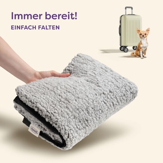 Knupis Selbstheizende Decke für Katzen Grau 60x45cm – Weich & kuschelige Katzendecke – Waschbarer Bezug – Mit Rutschfester Unterseite – Heizdecke für Katzen – Wärmekissen Katze – Grau