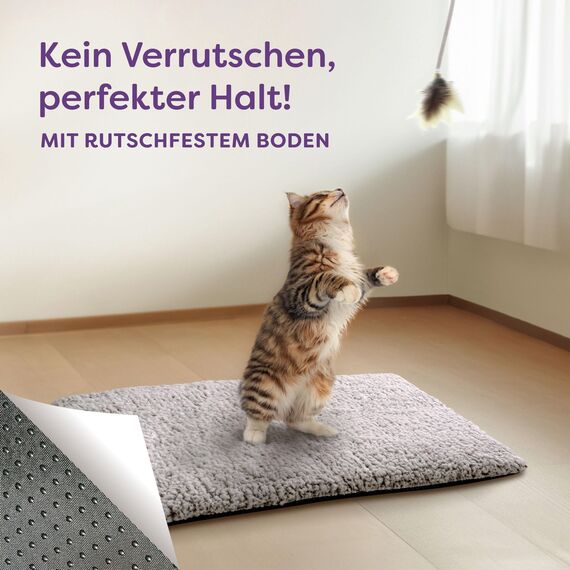 Knupis Selbstheizende Decke für Katzen Grau 60x45cm – Weich & kuschelige Katzendecke – Waschbarer Bezug – Mit Rutschfester Unterseite – Heizdecke für Katzen – Wärmekissen Katze – Grau