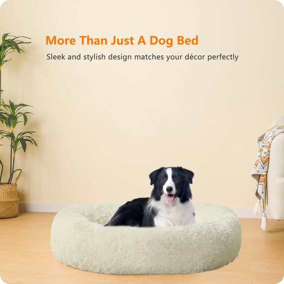 HMTOPE Orthopädisches Hundebett rund Hundekissen Hundesofa Katzenbett Donut Kuscheliges Hundekorb Waschbar, 90 cm Ø, Beige