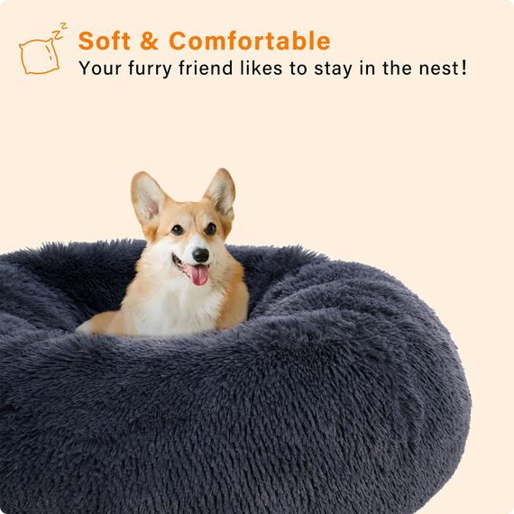 HMTOPE Orthopädisches Hundebett rund Hundekissen Hundesofa Katzenbett Donut Kuscheliges Hundekorb Waschbar, 70 cm Ø, Dunkelgrau