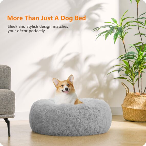 HMTOPE Orthopädisches Hundebett rund Hundekissen Hundesofa Katzenbett Donut Kuscheliges Hundekorb Waschbar, 70 cm Ø, Hellgrau