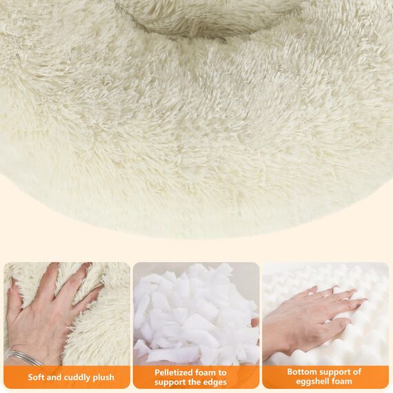HMTOPE Orthopädisches Hundebett rund Hundekissen Hundesofa Katzenbett Donut Kuscheliges Hundekorb Waschbar, 60 cm Ø, Beige