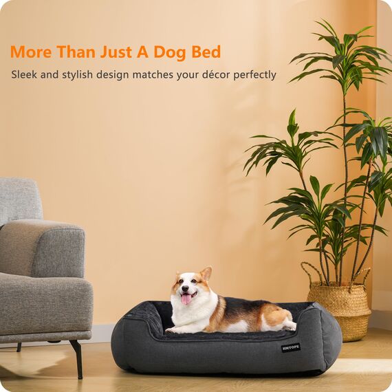 HMTOPE Hundebett, Hundesofa, Hundekissen, Hundekörbchen Abnehmbar und waschbar, Dunkelgrau, 90 x 75 x 25 cm