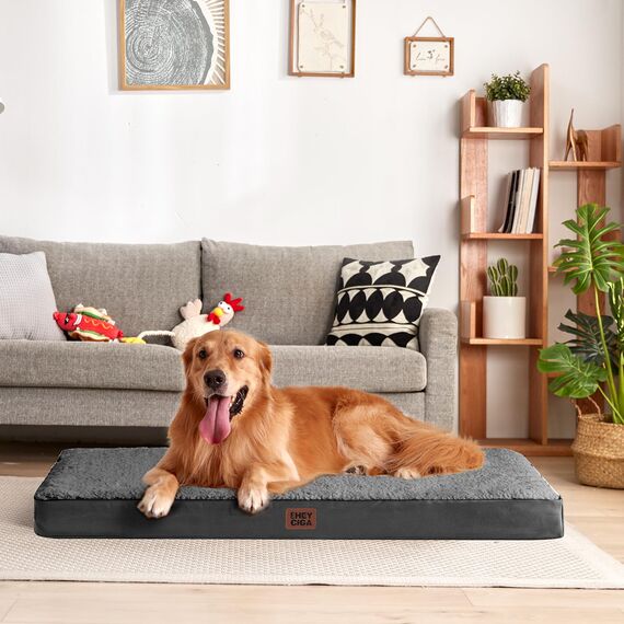 EHEYCIGA Orthopädisches Hundebett Mittelgroße Hunde 89x58x9cm, Hundekissen Waschbar Flauschig,Hundematte Hundematratze für Kiste, Grau