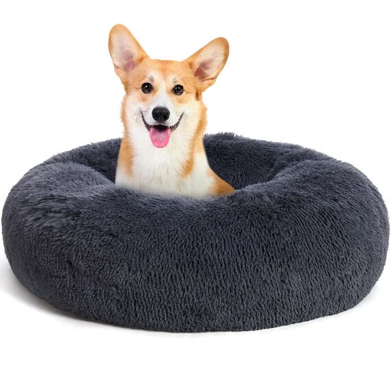 HMTOPE Orthopädisches Hundebett rund Hundekissen Hundesofa Katzenbett Donut Kuscheliges Hundekorb Waschbar, 70 cm Ø, Dunkelgrau
