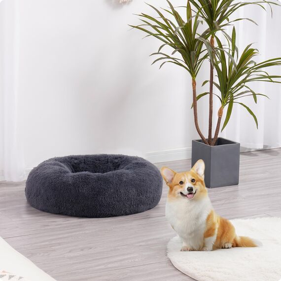 HMTOPE Orthopädisches Hundebett rund Hundekissen Hundesofa Katzenbett Donut Kuscheliges Hundekorb Waschbar, 70 cm Ø, Dunkelgrau