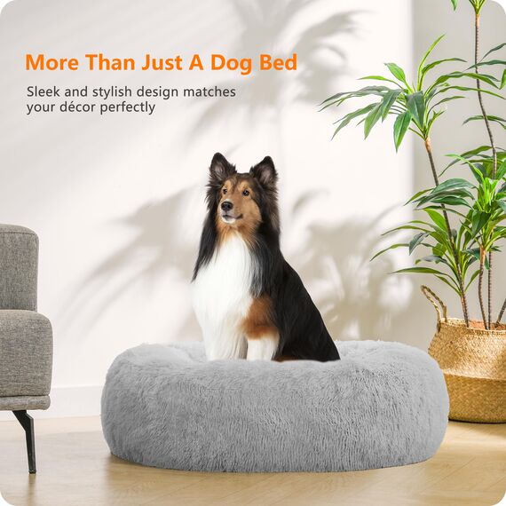 HMTOPE Orthopädisches Hundebett rund Hundekissen Hundesofa Katzenbett Donut Kuscheliges Hundekorb Waschbar, 80 cm Ø, Hellgrau