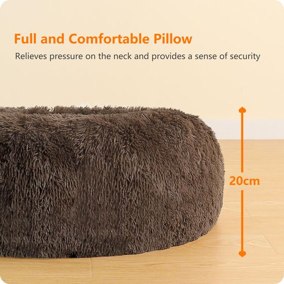 HMTOPE Orthopädisches Hundebett rund Hundekissen Hundesofa Katzenbett Donut Kuscheliges Hundekorb Waschbar, 80 cm Ø, Braun