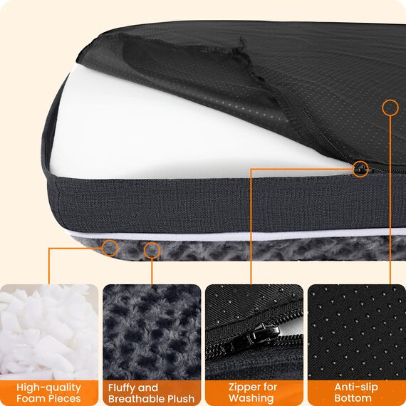 HMTOPE Orthopädisches Hundebett, Hundematte im Doppelstock-Design, Waschbar Hundekissen, Abnehmbar Hundekorb, 90 cm für Kleine bis Mittelgroße Hunde, Dunkelgrau
