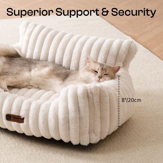 MEWOOFUN Hundesofabett - Katzenbetten für Hauskatzen Weich und Flauschig, Katzensofabett Kleines Hundebett für Hunde und Katzen, Beruhigendes Hundebett (Hafermilch, 61x48x30cm)