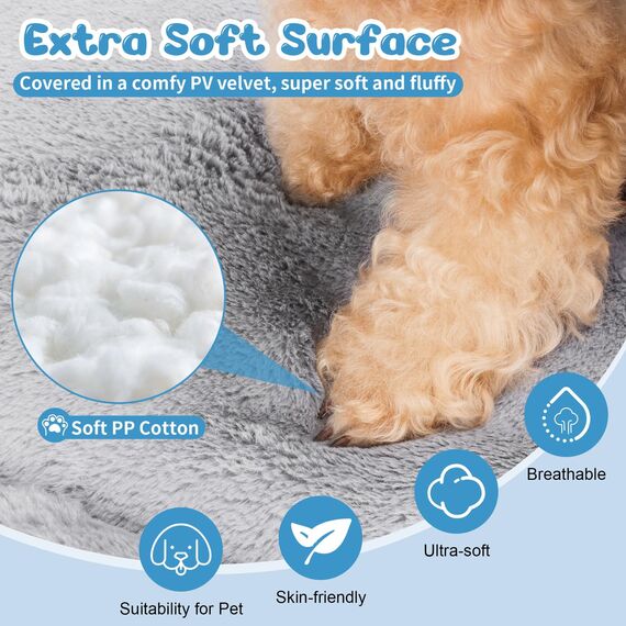 Baodan Hundebett Mittelgroße Hunde Waschbar, 90x60 cm Hundekissen Flauschig mit rutschfeste Unterseite, Hundebetten für Mittelgroße Hunde, Grau
