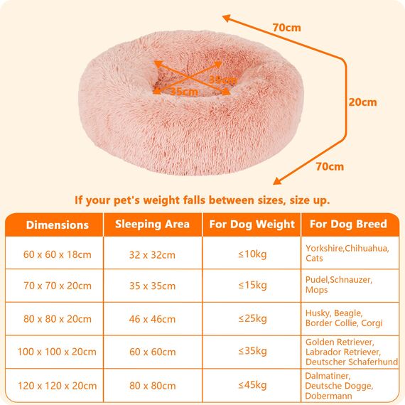 HMTOPE Orthopädisches Hundebett rund Hundekissen Hundesofa Katzenbett Donut Kuscheliges Hundekorb Waschbar, 70 cm Ø, Rosa