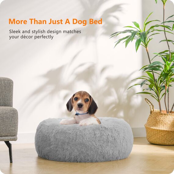 HMTOPE Orthopädisches Hundebett rund Hundekissen Hundesofa Katzenbett Donut Kuscheliges Hundekorb Waschbar, 60 cm Ø, Hellgrau