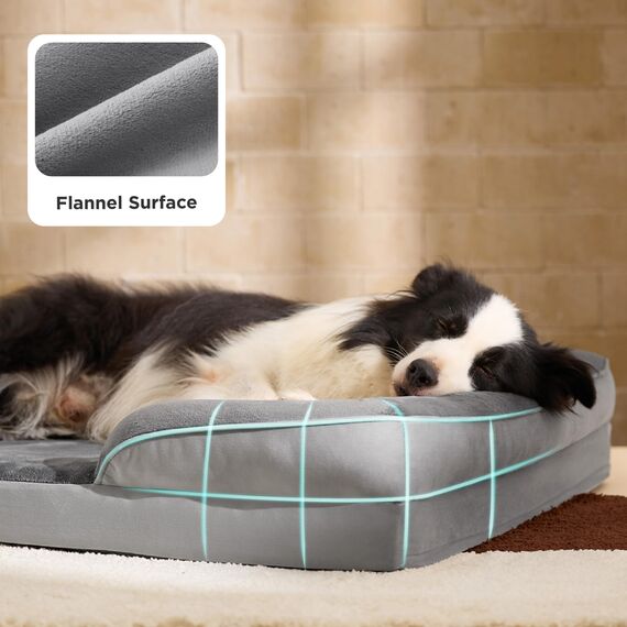 BEDSURE orthopädisches Hundebett Ergonomisches Hundesofa - 89x63 cm Hundecouch mit eierförmiger Kistenschaum für mittlere Hunde, waschbar rutschfest Hundebetten, grau