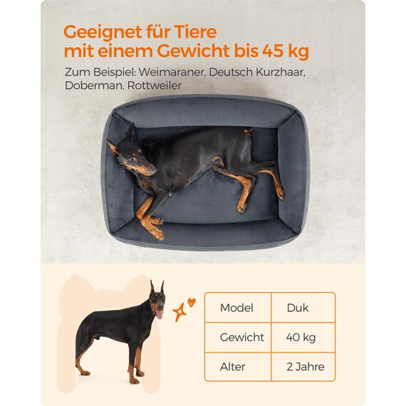 Feandrea Hundebett, Hundekissen in Leinenoptik, Hundekorb, erhöhte Ränder, rutschfeste Unterseite, Bezug abnehmbar waschbar, XXL, für extra große Hunde, 120 x 90 x 30 cm, dunkelgrau PGW013G01