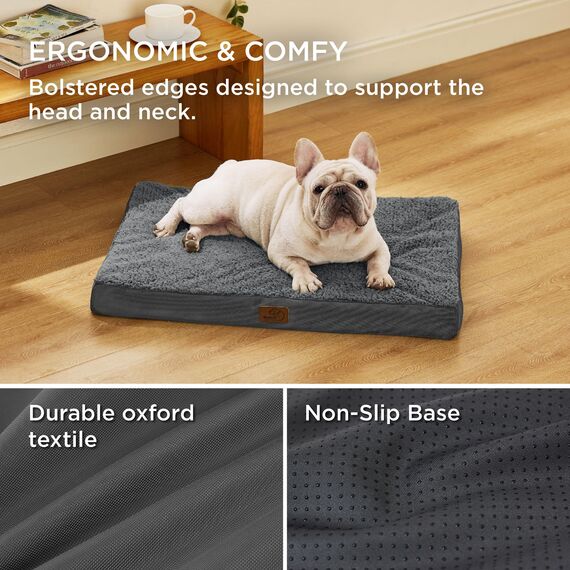 BEDSURE orthopädisches Hundebett kleine Hunde - 76x51x7.6cm Hundekissen flauschig Hundematte waschbar Hundematratze in dunkelgrau für kleine Hunde