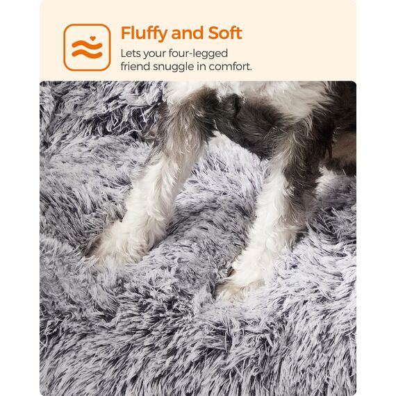 Feandrea Hundebett, Hundekissen, Flauschige Hundematte, Langer Plüsch, 80 x 50 cm, weiche Polsterung, maschinenwaschbar, multifunktional, Ombré-Grau PGW201G01