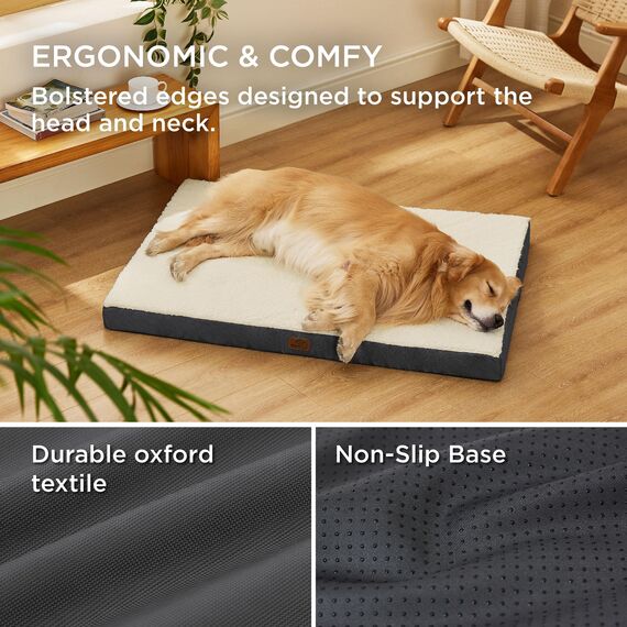 BEDSURE orthopädisches Hundebett Grosse Hunde - 112x81x7.6cm Hundekissen flauschig Hundematte waschbar Hundematratze in grau für große Hunde