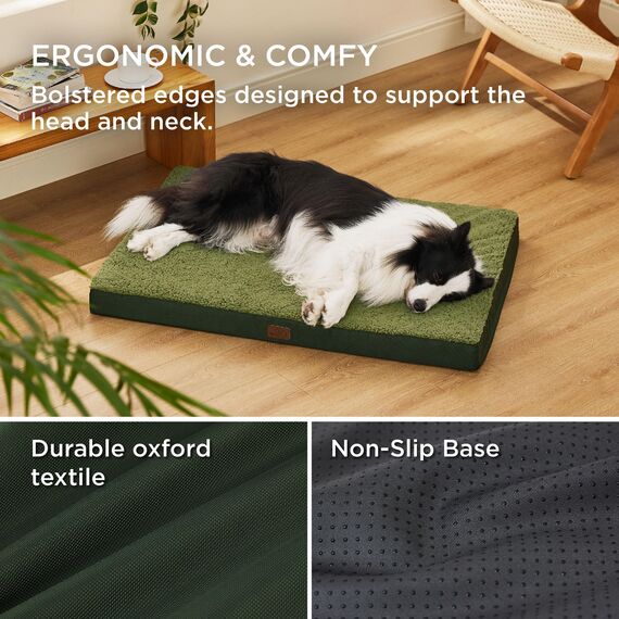 BEDSURE orthopädisches Hundebett Grosse Hunde - 91x69x7.6cm Hundekissen flauschig Hundematte waschbar Hundematratze in dunkelgrün für große Hunde