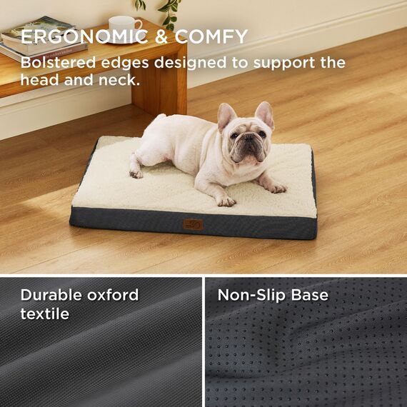 BEDSURE orthopädisches Hundebett kleine Hunde - 76x51x7.6cm Hundekissen flauschig Hundematte waschbar Hundematratze in grau für kleine Hunde