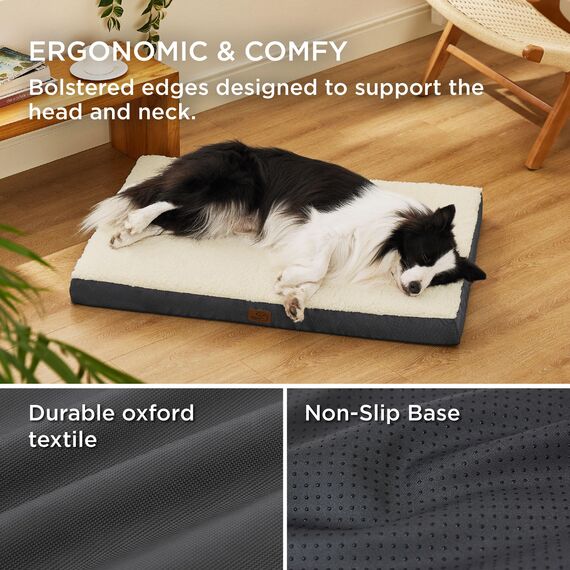 BEDSURE orthopädisches Hundebett Grosse Hunde - 91x69x7.6cm Hundekissen flauschig Hundematte waschbar Hundematratze in grau für große Hunde