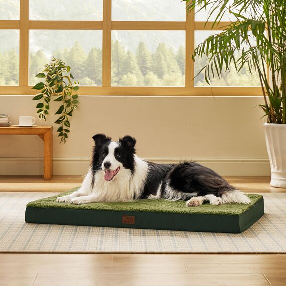BEDSURE orthopädisches Hundebett Grosse Hunde - 91x69x7.6cm Hundekissen flauschig Hundematte waschbar Hundematratze in dunkelgrün für große Hunde