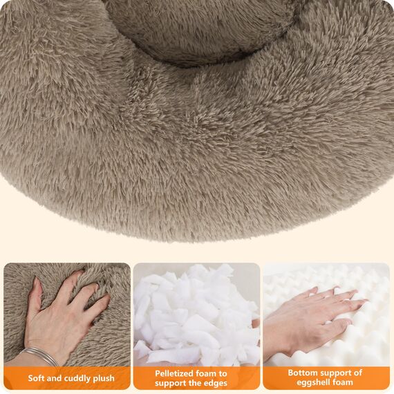 HMTOPE Orthopädisches Hundebett rund Hundekissen Hundesofa Katzenbett Donut Kuscheliges Hundekorb Waschbar, 90 cm Ø, Kamelbraun
