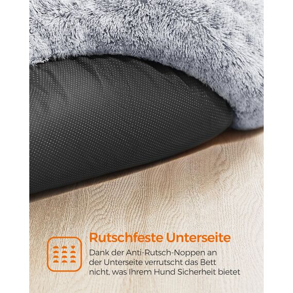 Feandrea Hundebett flauschig, Katzenbett, Donut Kissen, waschbar, Polsterung in der Mitte herausnehmbar, Langer Plüsch, 70 cm Durchmesser, Ombré-Grau PGW039G01