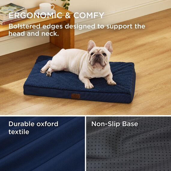 BEDSURE orthopädisches Hundebett kleine Hunde - 76x51x7.6cm Hundekissen flauschig Hundematte waschbar Hundematratze in Navyblau für kleine Hunde
