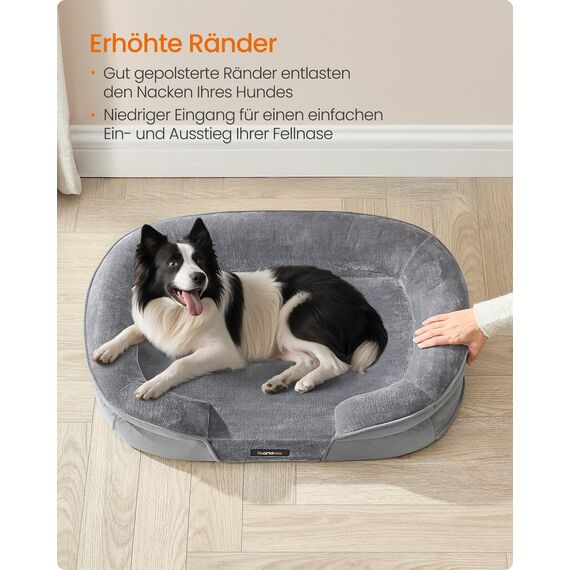 Feandrea Hundebett, Hundekissen, für große Hunde, 91 x 68 x 18 cm, orthopädisch, wasserdichte Innenschicht, erhöhte Ränder, Abnehmbarer, waschbarer Bezug, rutschfest, hellgrau PGW282G01
