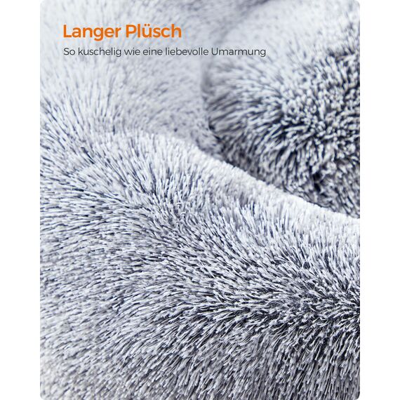 Feandrea Hundebett flauschig, Katzenbett, Donut Kissen, waschbar, Polsterung in der Mitte herausnehmbar, Langer Plüsch, 70 cm Durchmesser, Ombré-Grau PGW039G01