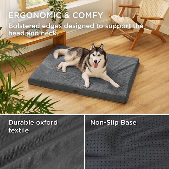 BEDSURE waschbares Hundebett Grosse Hunde - 135x91x10cm Hundekissen flauschig Hundematte waschbar Hundematratze in dunkelgrau für große Hunde