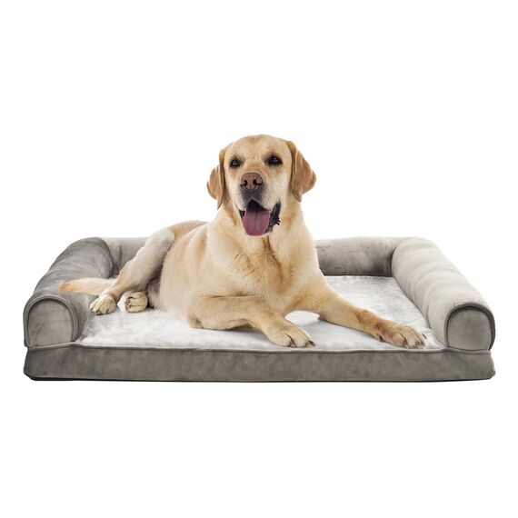 Amazon Basics Großes Hundebett/Sofa in U-Form aus Schaumstoff, mit abnehmbarem, waschbarem Bezug, Taupe, 91 x 69 x 17 cm (L x W x H)