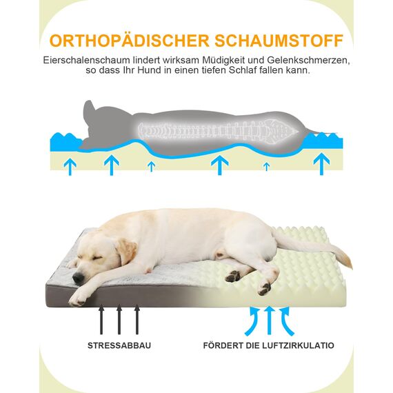 KSIIA Orthopädisches Hundebett Grosse Hunde, Hundekissen Waschbar 105x70cm, Hundebetten mit Abnehmbarer Deckel, Hundematte Doppelseitig Wendbare, Grau
