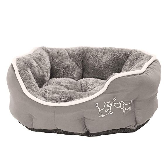 Dehner Lieblinge Hundebett und Katzenbett Sammy, oval, ca. 45 x 40 x 14 cm, Polyester, grau