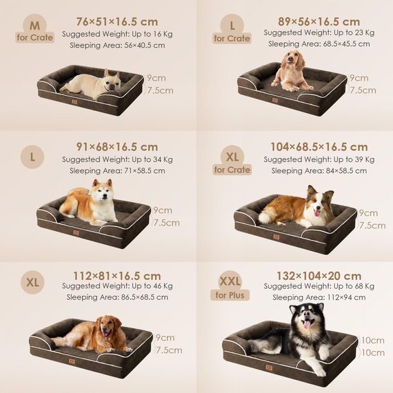 EHEYCIGA Orthopädisches Hundebett Kleine Hunde, 89x56cm, Memory Foam Hundekorb Mittelgroße Hunde, Waschbar Hundesofa Wasserdicht rutschfest, Hundecouch mit Hohem Rand, Braun