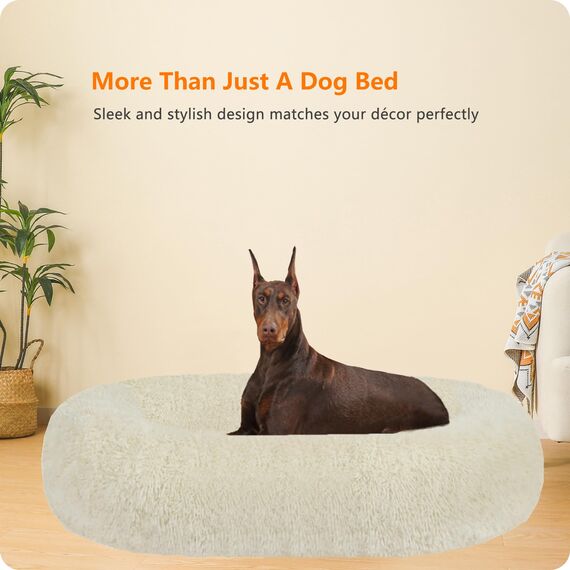 HMTOPE Orthopädisches Hundebett rund Hundekissen Hundesofa Katzenbett Donut Kuscheliges Hundekorb Waschbar, 120 cm Ø, Beige