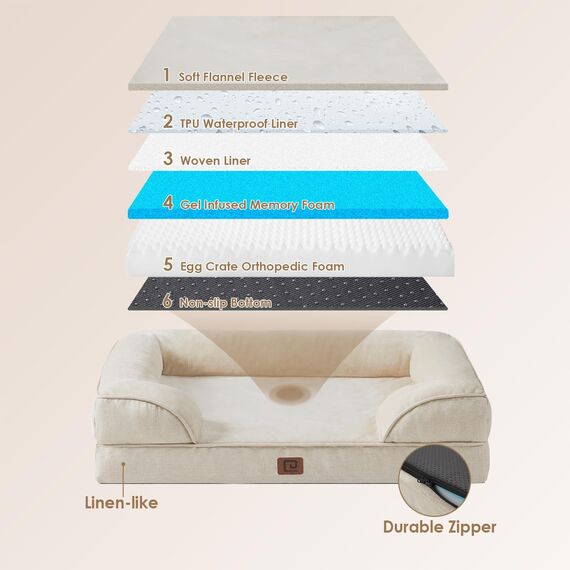 EHEYCIGA Orthopädisches Hundebett Kleine Hunde, 76x51cm, Memory Foam Hundekorb Mittelgroße Hunde, Waschbar Hundesofa Wasserdicht rutschfest, Hundecouch mit Hohem Rand, Beige