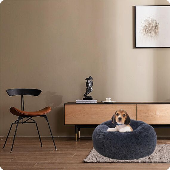 HMTOPE Orthopädisches Hundebett rund Hundekissen Hundesofa Katzenbett Donut Kuscheliges Hundekorb Waschbar, 60 cm Ø, Dunkelgrau