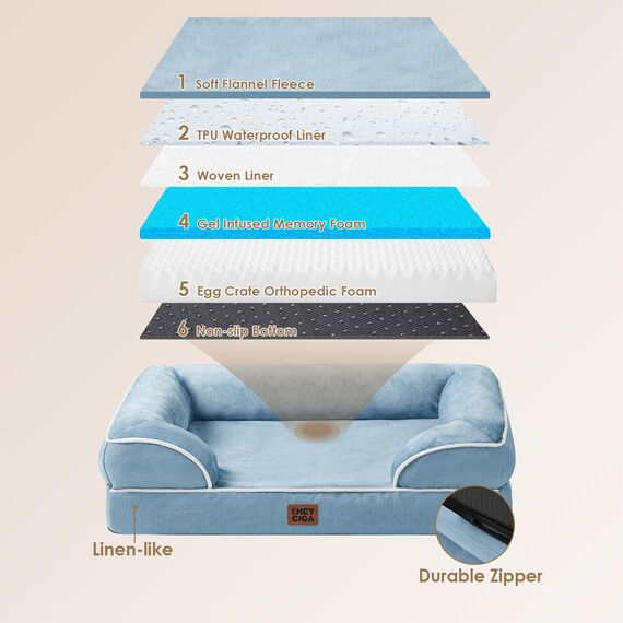 EHEYCIGA Orthopädisches Hundebett Kleine Hunde, 76x51cm, Memory Foam Hundekorb Mittelgroße Hunde, Waschbar Hundesofa Wasserdicht rutschfest, Hundecouch mit Hohem Rand, Hellblau