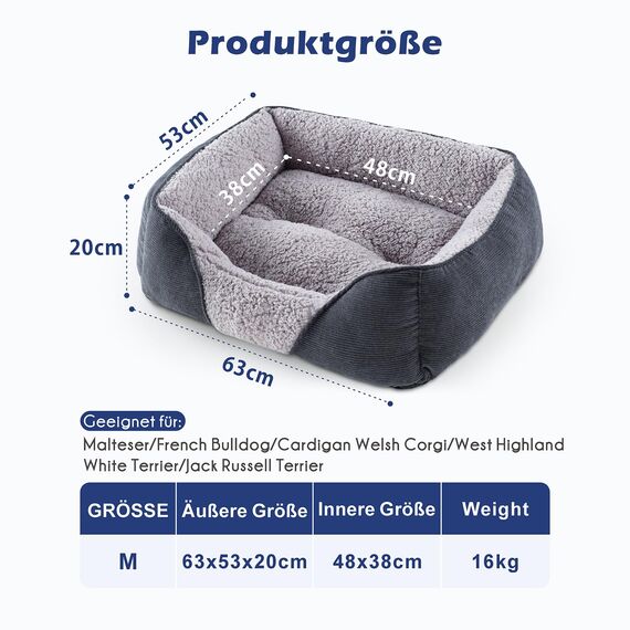 JOEJOY Hundebett Mittelgroße Hunde, Hundekorb Waschbar, Flauschig Hundebetten, rutschfest HundeköRbchen, Kuschelig Hundesofa für Hunde und Katzen, 63×53×20 cm