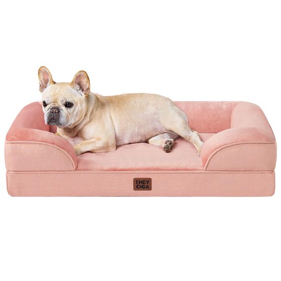EHEYCIGA Orthopädisches Hundebett Kleine Hunde, 76x51cm, Memory Foam Hundekorb Mittelgroße Hunde, Waschbar Hundesofa Wasserdicht rutschfest, Hundecouch mit Hohem Rand, Rosa