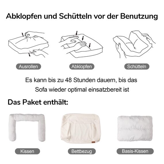 FUKUMARU Katzensofa Bett, Corduroy Gemütliches Katzenbett für drinnen mit abnehmbarem waschbarem Bezug, Stützendes Anti-Rutsch Hundebett Sofa für kleine Hunde, 72 x 52 x 22 cm, Mittel, Creme